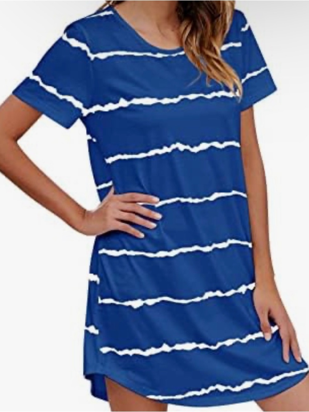 5:$15💥 Blue Striped Women's Sleep-Shirt Above Knee Tunic